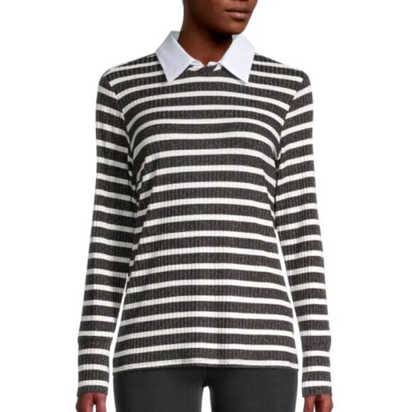 Trina Turk 'Olympic Boulevard' Metallic Striped Rib-Knit Top, Black/White - Picture 1 of 4
